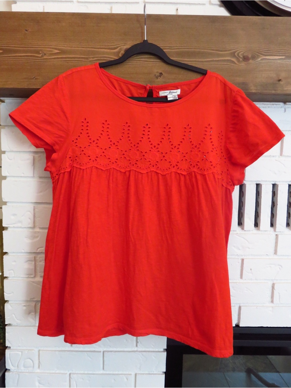 Jachs Girlfriend 100% Cotton Eyelet Embroidered Peasant Top Coral Orange XXL